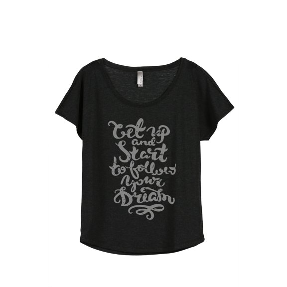 Thread Tank Follow Your Dream Women's Relaxed Slouchy Dolman T-Shirt Tee Heather Black Medium