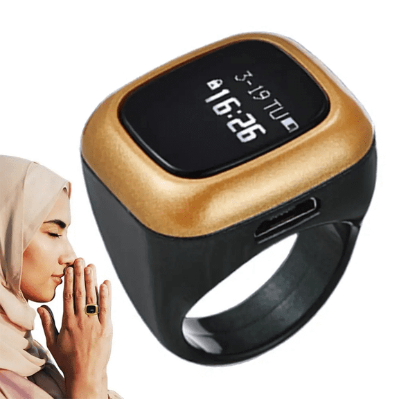 Prayer Finger Counter Multifunctional Counter Ring Smart Digital Display Finger Counter Alarm Clock Al- Counter S,1 * Ring counter 1 * Charging cable,Black