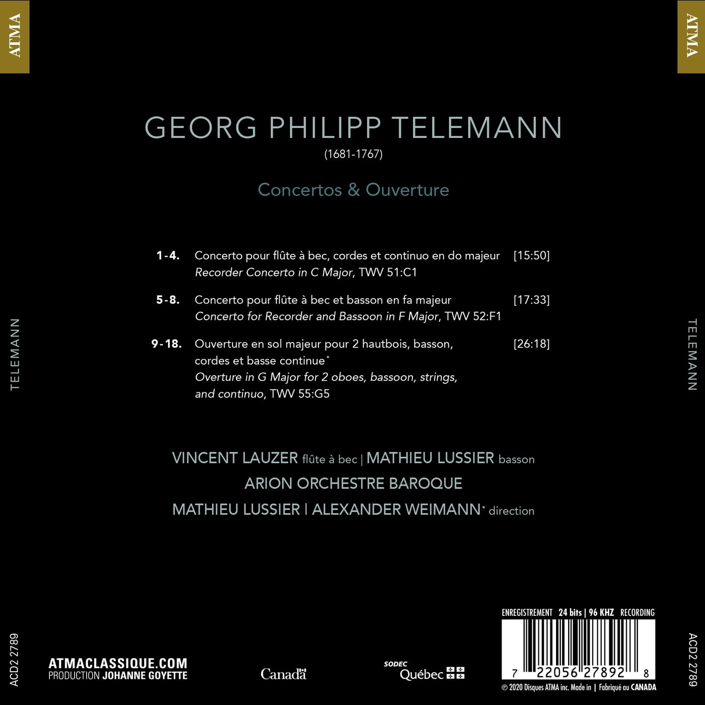 Telemann / Lauzer / Lussier - Concertos & Ouverture - CD