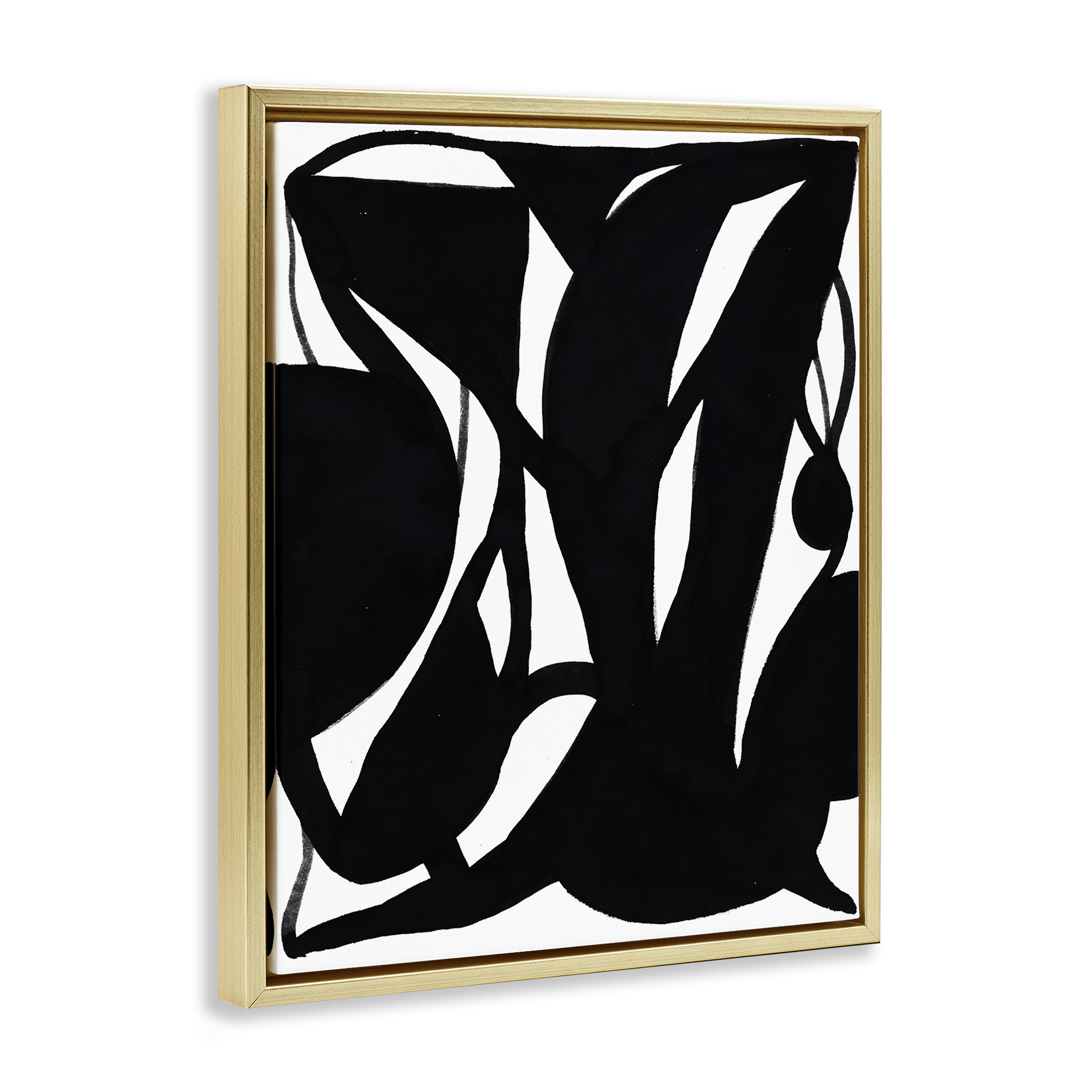 Stupell Industries Black Swirled Ink Abstract Painting Gold Floater Framed Canvas Art Print Wall Art, 17 x 21