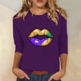 thumbnail image 2 of Jinhomg Funny Mardi Gras Shirt for Women 2025 Fancy Carnival Themed Lips Graphic Tops Plus Size 3/4 Sleeve Parade Pullover Ladies Holiday Party Tees Purple XXXL, 2 of 6