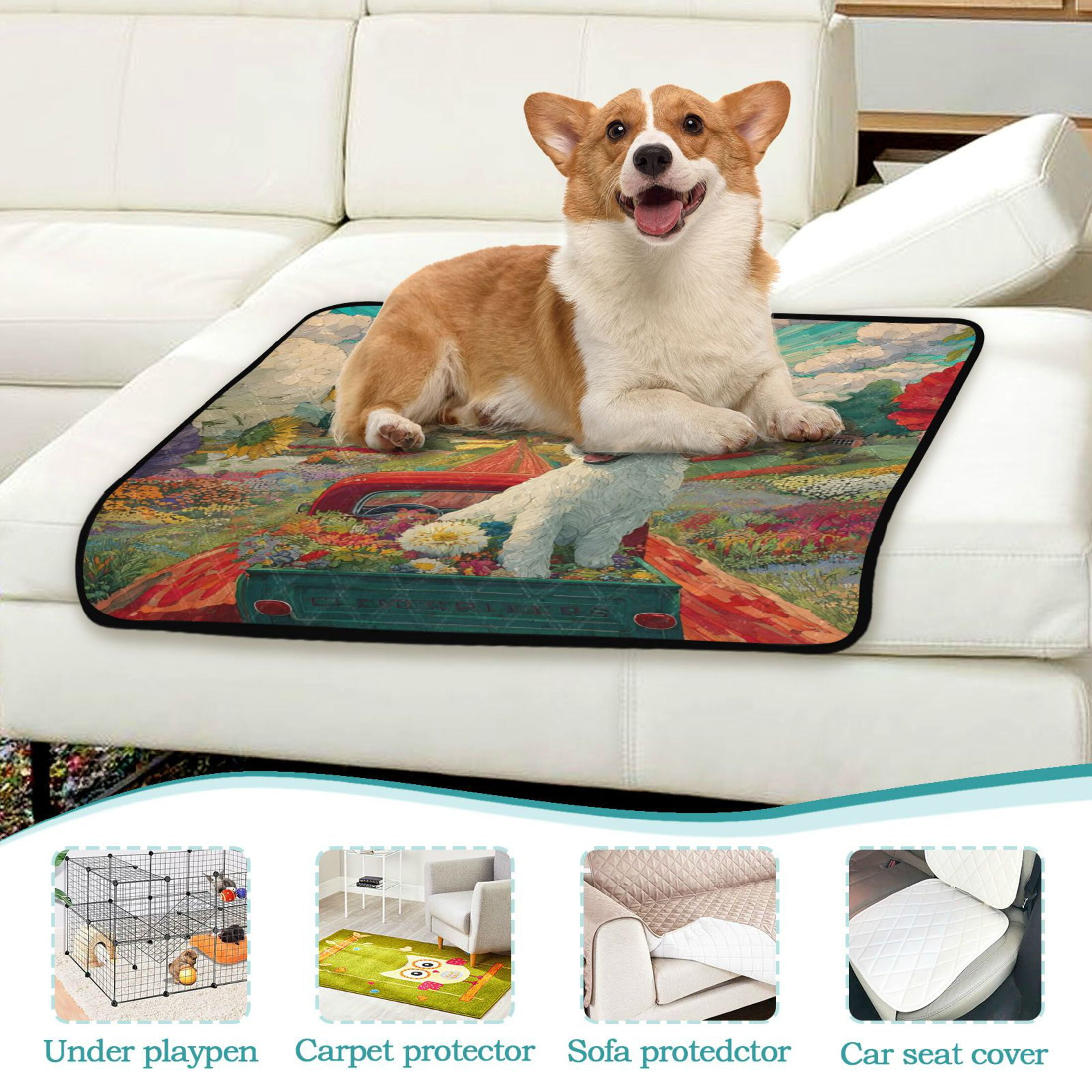 Qxltty English Sheepdog Cat litter Pads Pet Set of 2 Diaper Mats Center Anti-leakage Layer Absorbent Soft and Comfortable