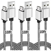 3 Pack Micro Android Usb Cable Extra long charging cable Nylon braided high-speed durable fast charging Usb charger Android Cable Suitable for all Android phones Samsung Galaxy, 10ft