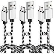 Micro USB Cable, 10ft 3 Pack Extra Long Charging Cord Nylon Braided High Speed Durable Fast Charging USB Charger Android Cable for Samsung Galaxy S7 Edge S6 S5