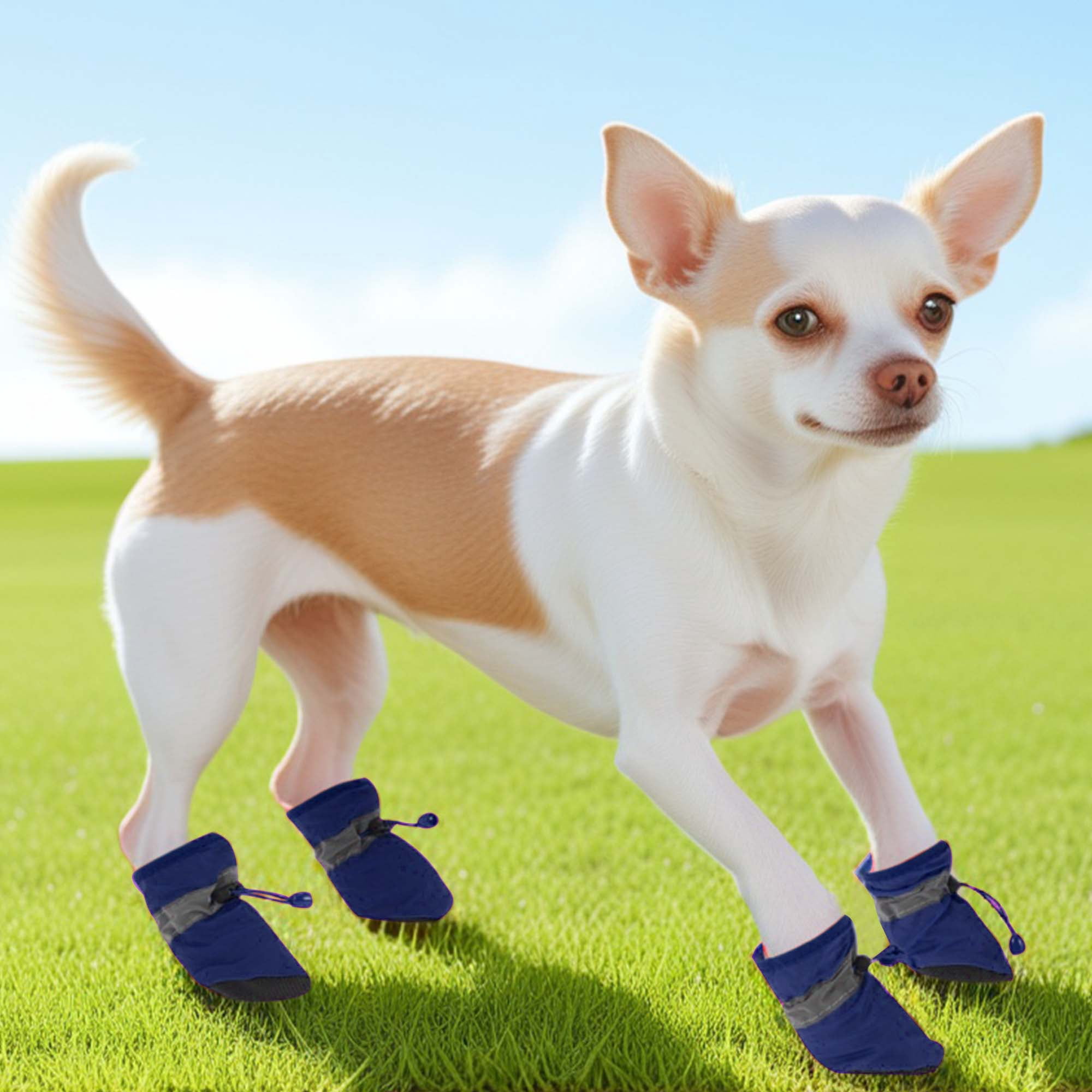 Unique Bargains Pack of 4 Waterproof Dog Shoes with Adjustable Straps Blue M