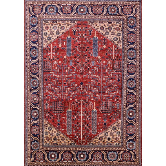 Ahgly Company Indoor Rectangle Mid-Century Modern Cranberry Red Oriental Area Rugs, 4' x 6'