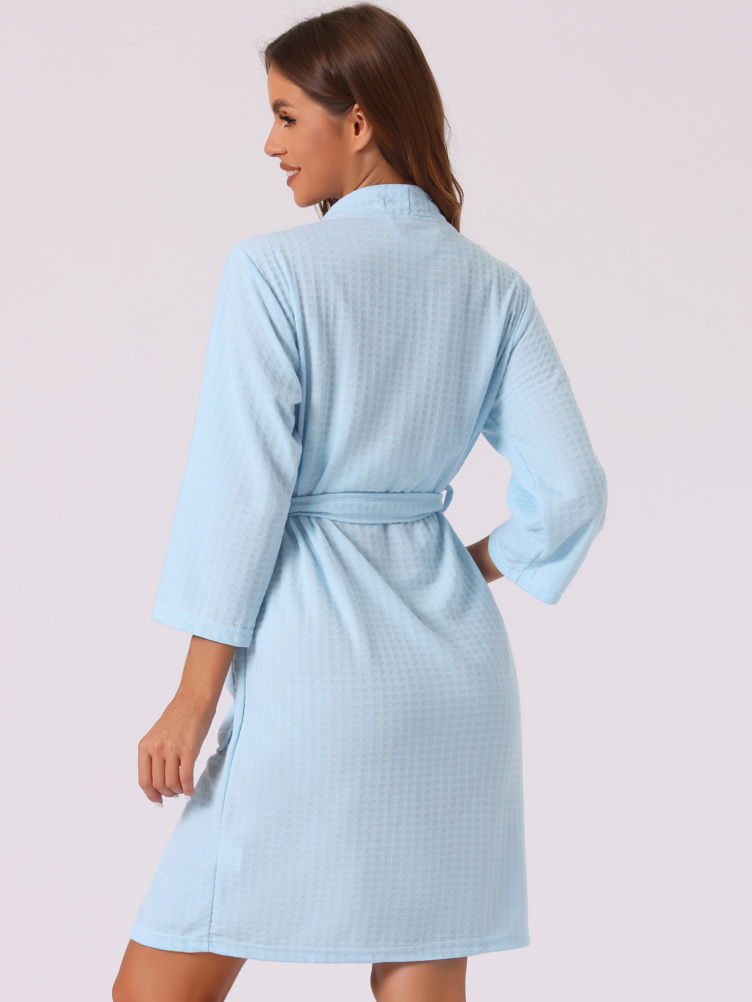 DARING DIVA Women's Waffle Bathrobe Soft Kimono Spa & Bath Mid-Length Robes S Sky Blue