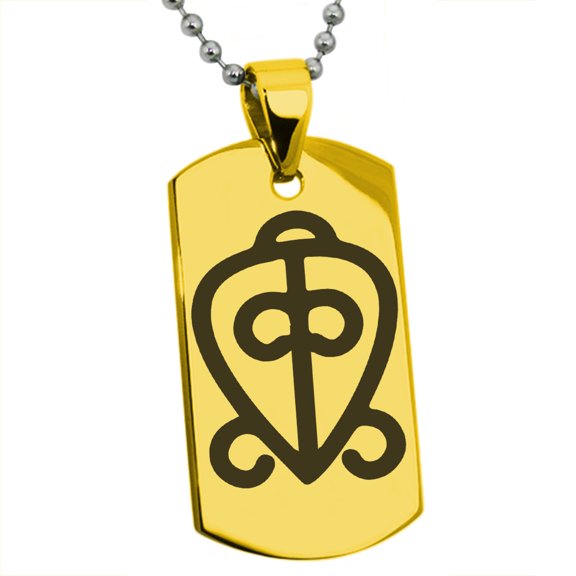 Stainless Steel Aztec Power of Love Rune Engraved Dog Tag Pendant Necklace