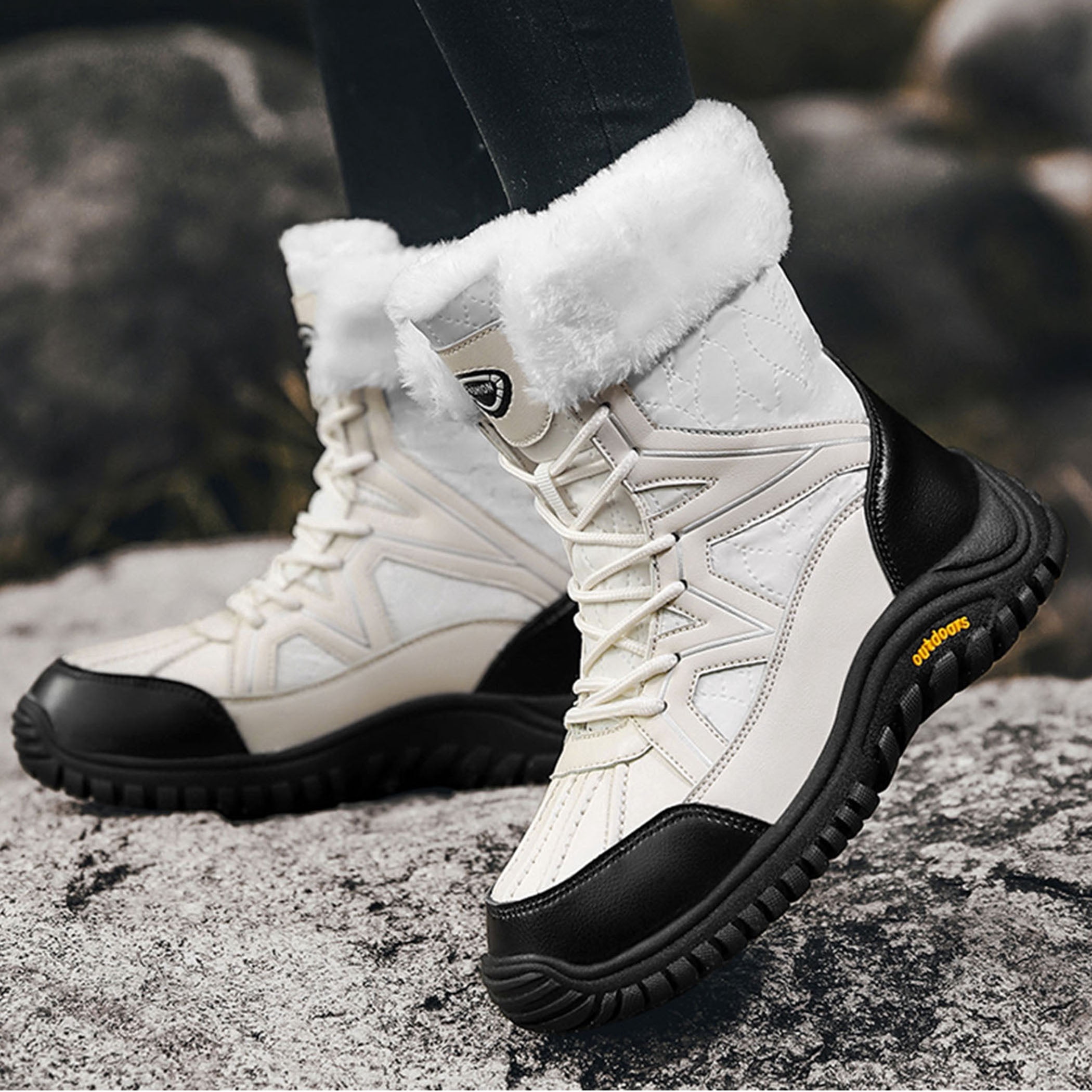 Faux Fur Lined Snow Boots for Women Waterproof Warm Winter Shoes Mid Calf Outdoor Hiking Boots