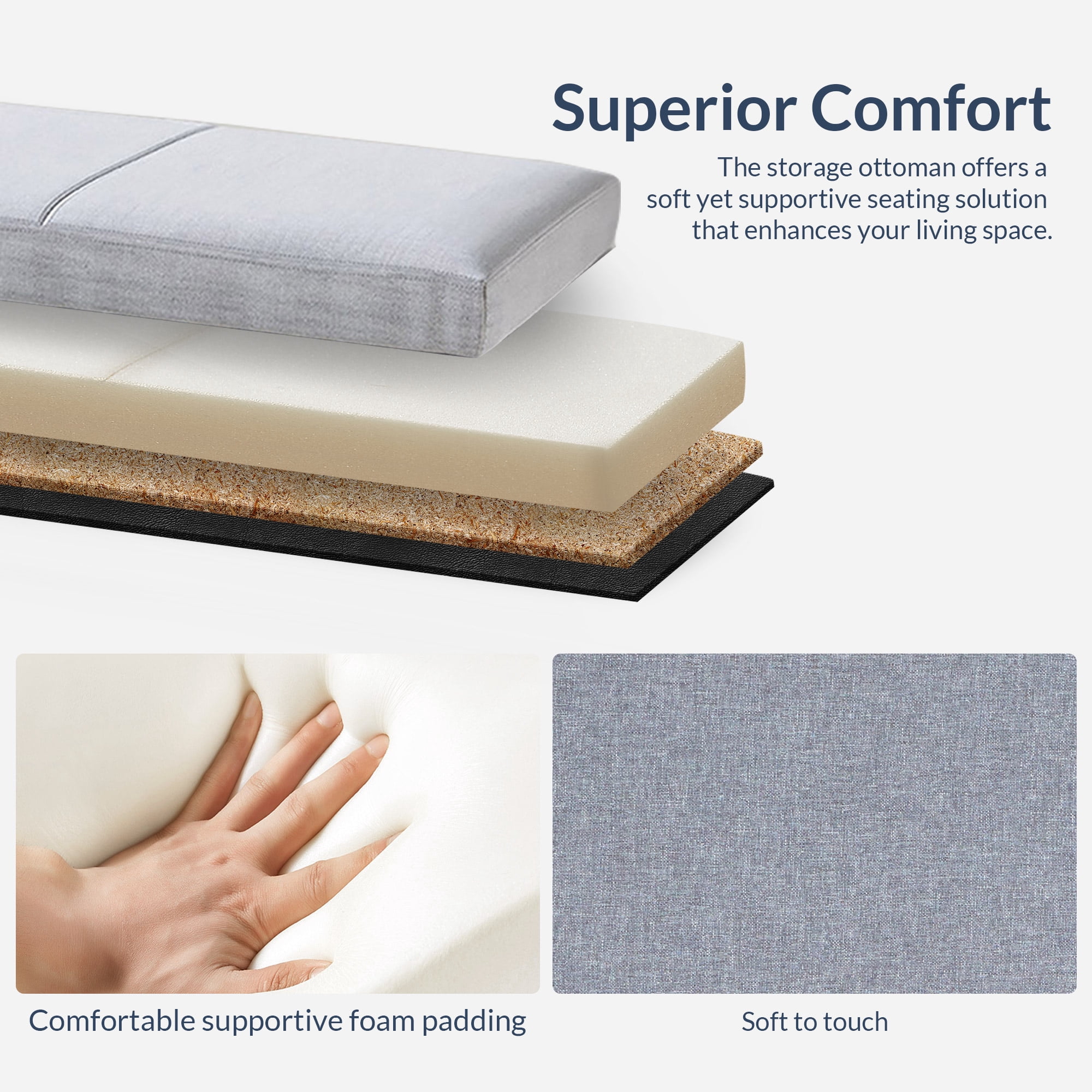 BELLEZE Storage Ottoman Bench Footstool - Amherst (Gray)