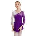 thumbnail image 4 of Haitryli Kids Girls Long Sleeve Figure Ice Skating Dress Rhinestone Color Block Lyrical Dance Dress Competition Costume Purple 8, 4 of 8