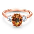 thumbnail image 3 of Gem Stone King 18K Rose Gold Plated Silver Ecstasy Mystic Topaz and White Moissanite Engagement Ring for Women | 2.46 Cttw | Oval 9X7MM | Gemstone November Birthstone | Size 7, 3 of 7