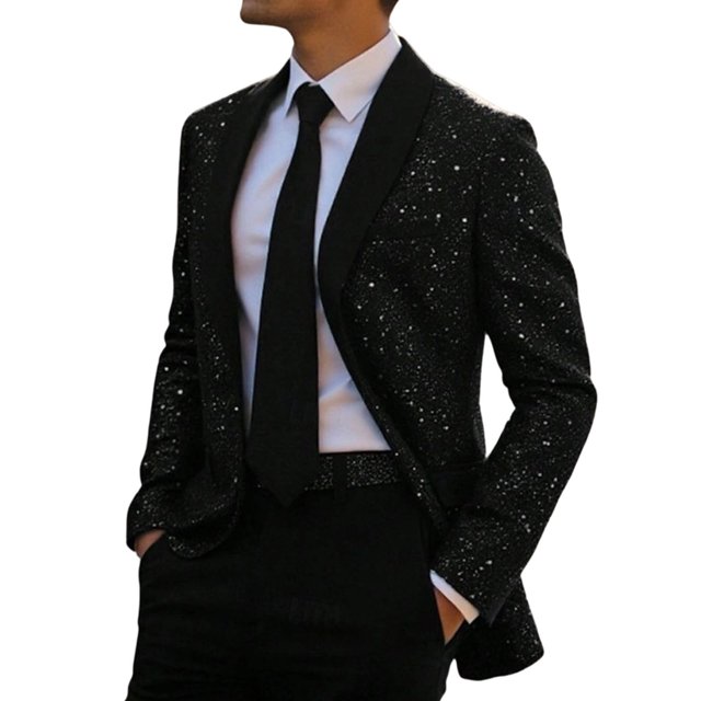Lovzfmll Men's Performance Blazer Faux Pocket Detail Single Button Single Breasted Black, XL