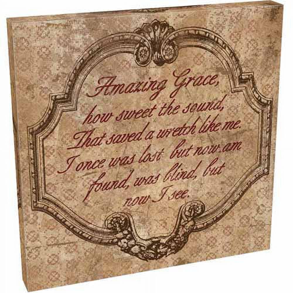Amazing Grace Traditional Border Pattern Religious Typography Tan & Red Canvas Art by Pied Piper Creative