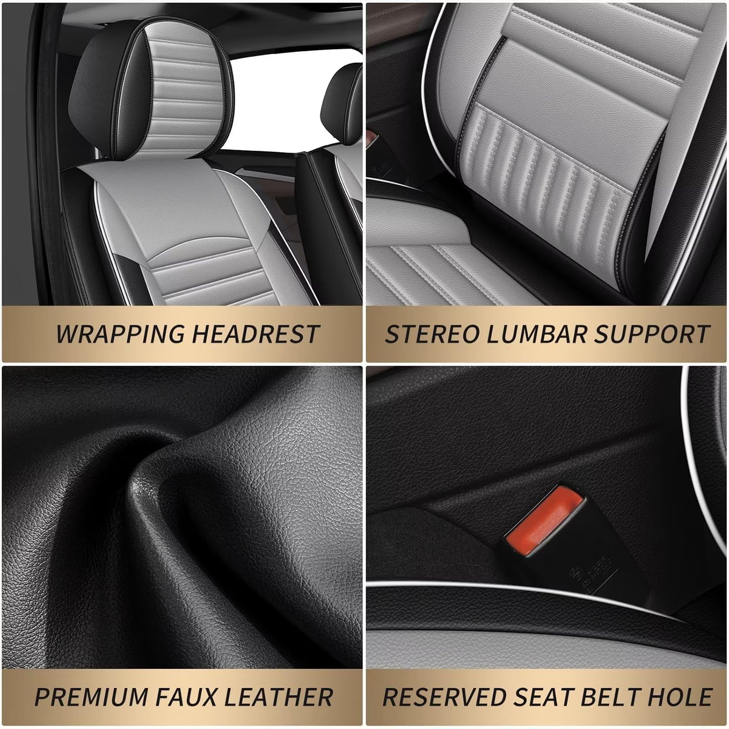 DIKSOAKR 2 Front Car Seat Cover Fit for Ford F-150 2009-2025: Faux Leather Seat Cushion with Lumbar Support Waterproof Seat Protector Compatible Airbag (Black&Gray)-First Row 2 Seats