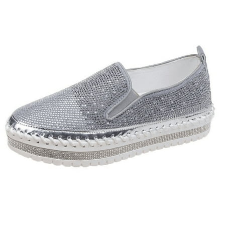 

Gzztg Women Shoes Women S Round Toe Trendy Fashion Rhinestone Flat Bottom And Thick