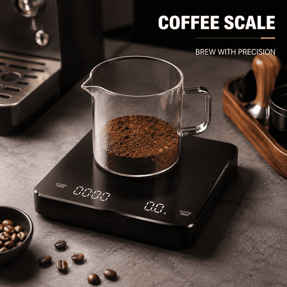 Digital Coffee Scale, 3kg/0.1g Rechargeable Kitchen Scale with LED Display and Touch Controls