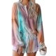 thumbnail image 1 of Conjunto de pijama corto para mujer con volantes estampados Tie Dye de manga larga, 1 of 2