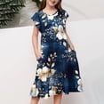 thumbnail image 5 of EGNMCR Robe à Manches Courtes à Col Rond Robe d'Été pour Filles à Imprimé Floral Manches Courtes à Volants avec Poches Robe à Col Rond Imprimée pour Enfants Fille Robe en Polyester, 5 of 5