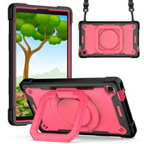 Dteck Shoulder Strap Case for Samsung Galaxy Tab A7 Lite 8.7-inch SM-T220 T225 (2021),Shockproof Rugged Rubber Armor Hybrid Hard Kickstand Kids Friendly Protective Cover,BLack Rose