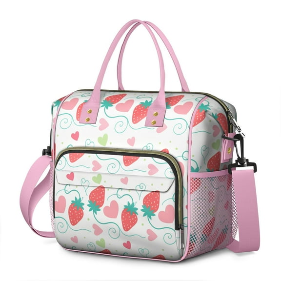 Strawberry Roomy Insulated Lunch Bags Reusable Lunch Tote for Women Stylish & Functional Large Tote Adult Lunch Box for Post Gym Meals