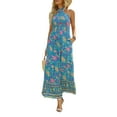 thumbnail image 2 of Qmyliery Women's Tie-Up Halter Dress, Flower Print Hollow-Out Sleeveless Backless Ruffle Hem Long Dress,S/M/L/XL, 2 of 7