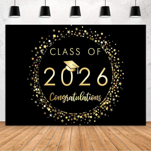 Black and Gold Class of 2026 Graduation Backdrop Congratulations Graduate Prom Background Senior Congrats Grad Party Decorations Banner Supplies Photo Booth Props