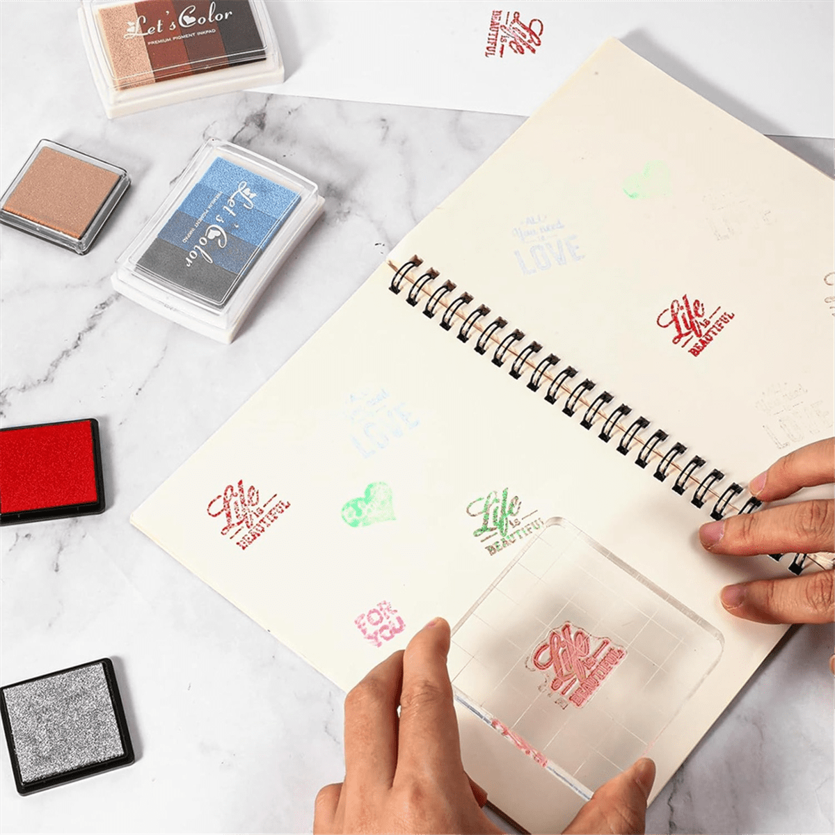 22 Pcs Crafting Stamps Set with Acrylic Stamp Blocks, Silicone Stamps, and Colorful Ink Pads for DIY Scrapbooking