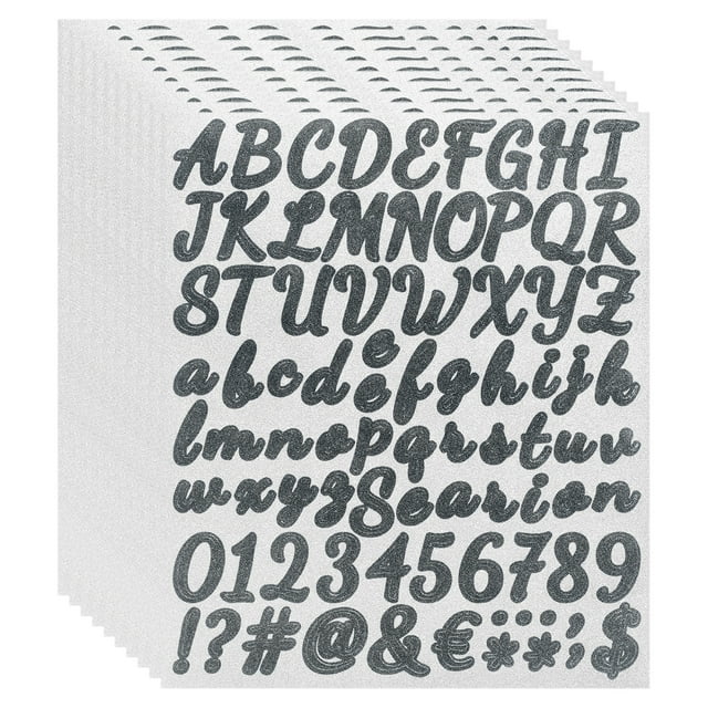 Paquete de 760 10 Hojas de Adhesivos de Letras Brillantes Autoadhesivos Color Negro