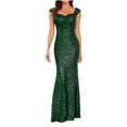 thumbnail image 2 of Formal Dresses for Women Evening Party Prom Elegant Sequin Tank Long Mermaid Dresses Sleeveless V-Neck Solid 2023 Summer Maxi Dress Green s, 2 of 7