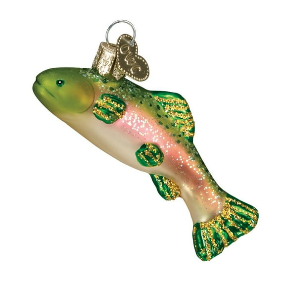 Old World Christmas Ornaments: Fish Collection Glass Blown Ornaments for Christmas Tree, Mini Trout, Green