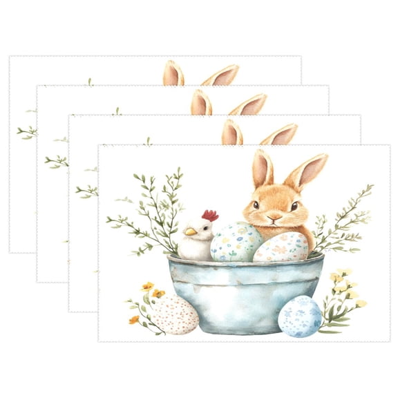 Ryvnso Placemats Set of 4 Easter Rabbit Egg Dining Mats Heat-Resistant Non-Slip Washable Table Mat