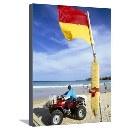 Swimming Flag and Patrolling Lifeguard at Bondi Beach, Sydney, New South Wales, Australia Stretched Canvas Print Wall Art By Robert