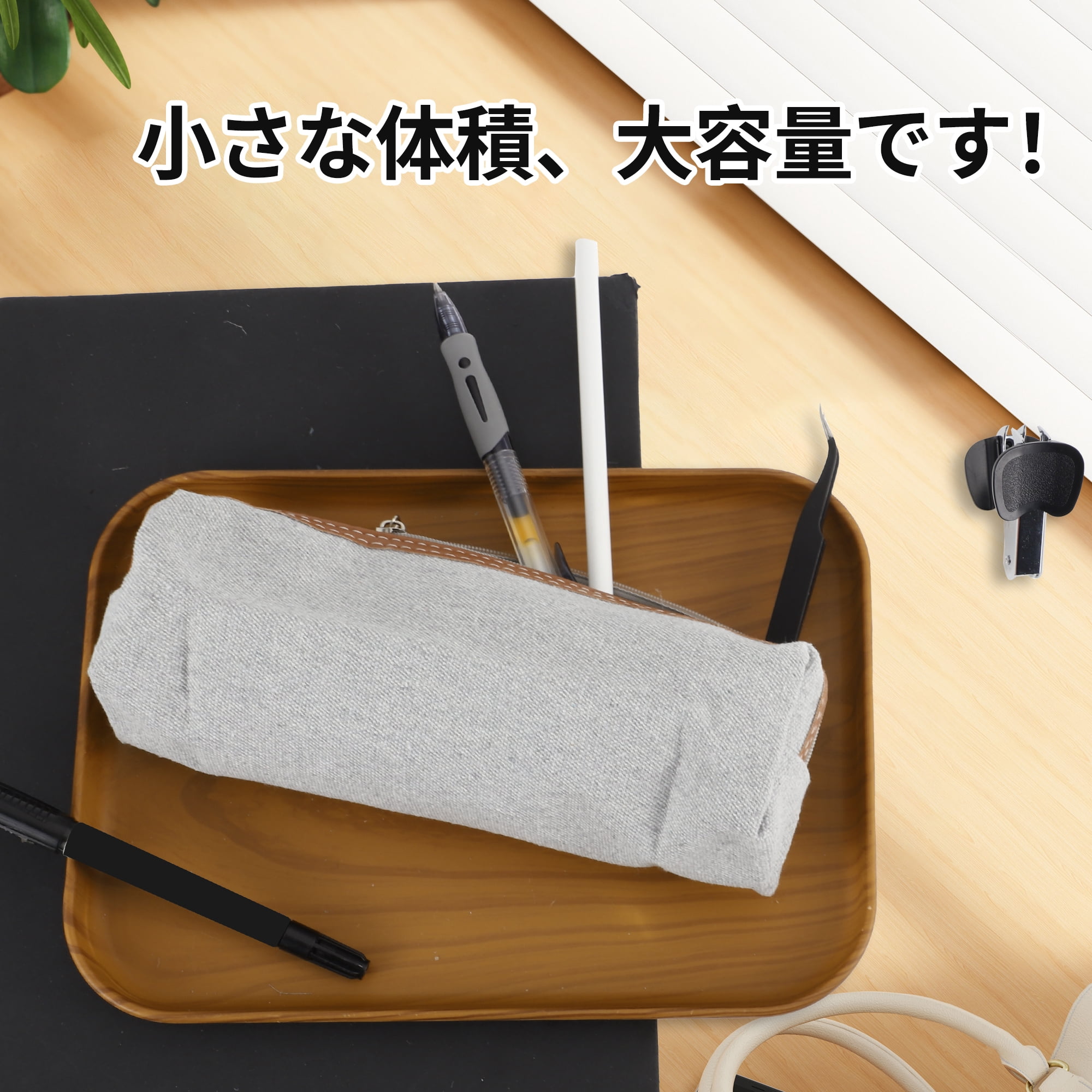 Unique Bargains Canvas Pencil Pouch Portable Bag Gray
