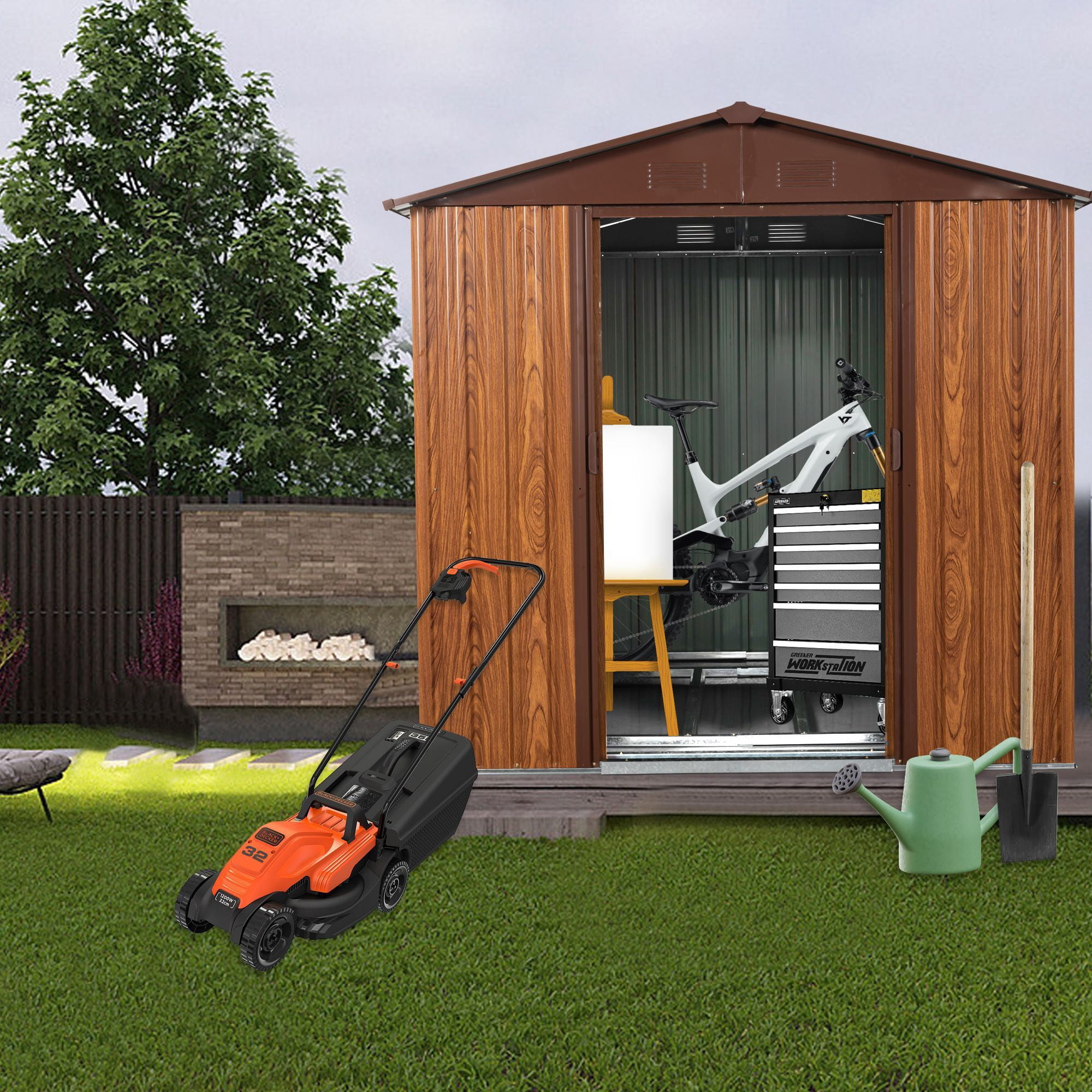 DEALTOPS 6ft x 6ft Outdoor Metal Storage Shed,Galvanized Steel Garden Shed with Lockable Doors, Metal Floor Base ,with Window