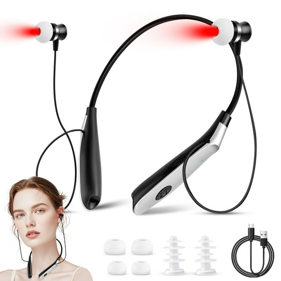 Flaremore Neck Hanging Ear Laser Irradiator Tinnitus Headphones,Neck Hanging Ear Irradiator 650Nm Rechargeable Light Ear Canal Irradiation Tinnitus Infrared Earplugs Tinnitus Equipment,Black