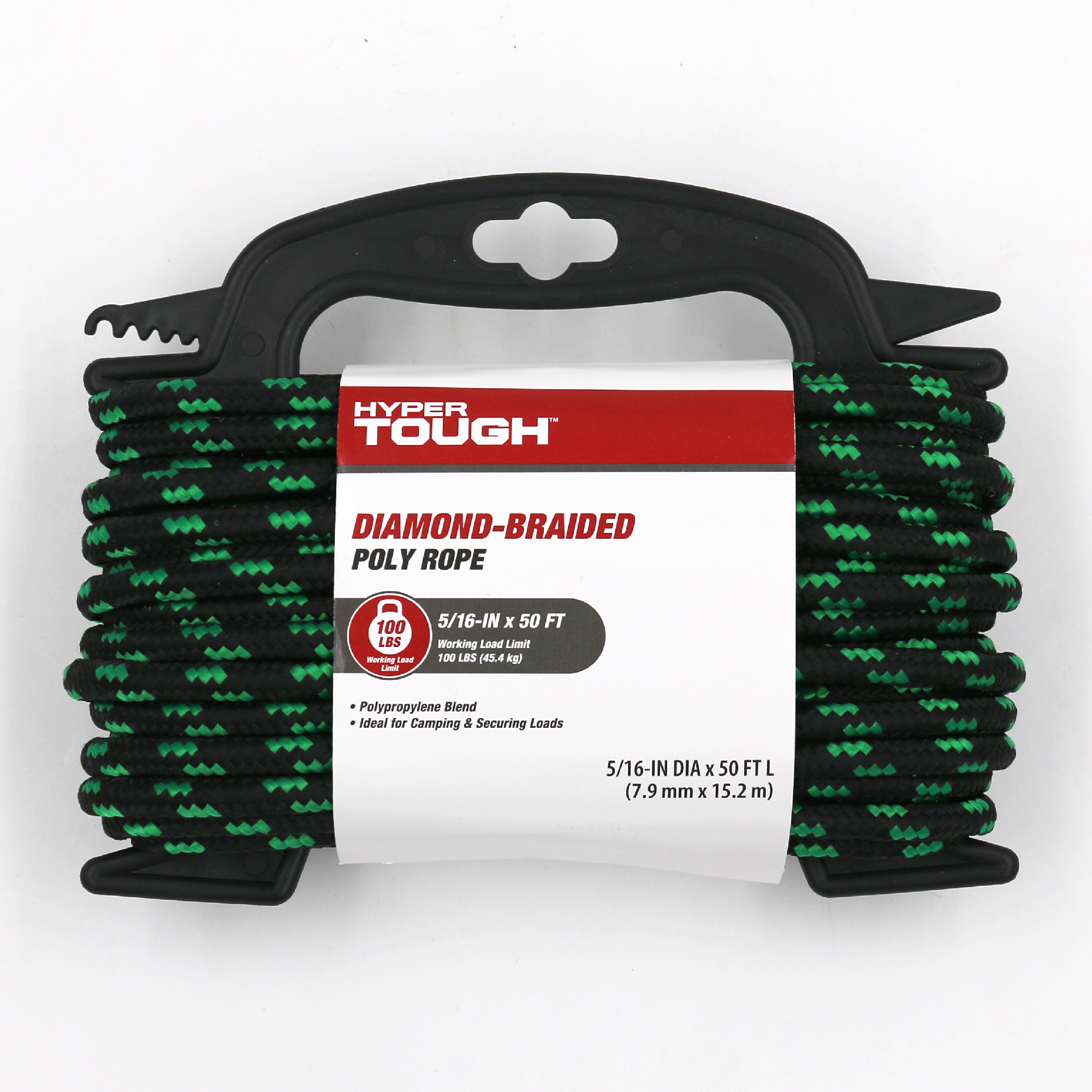 Hyper Tough Diamond Braided Polypropylene Rope, Black, 5/16 inch x 50