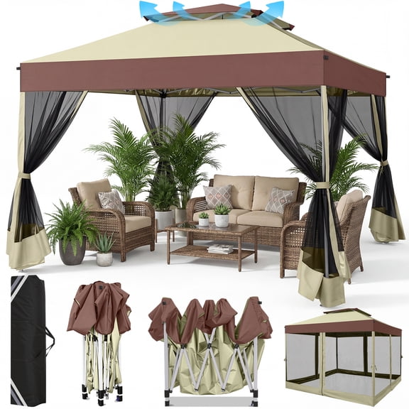 HOTEEL 10x10 Pop up Canopy with Sidewalls,Waterproof Tent for Parties Wedding Event,Instant Outdoor Gazebos with Carry Bag,Stakes,Ropes & Sandbags,Black