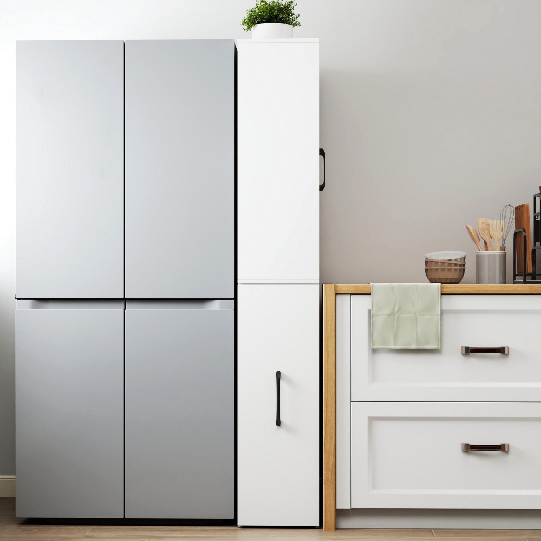70.8" Tall Pantry Cabinet with Glass Doors, Pull-Out Shelves Storage Cabinet, 4 Tier Display Bookcase with Sliding Organizer, Freestanding Kitchen Storage Cabinet for Living Room, Dining Room, White