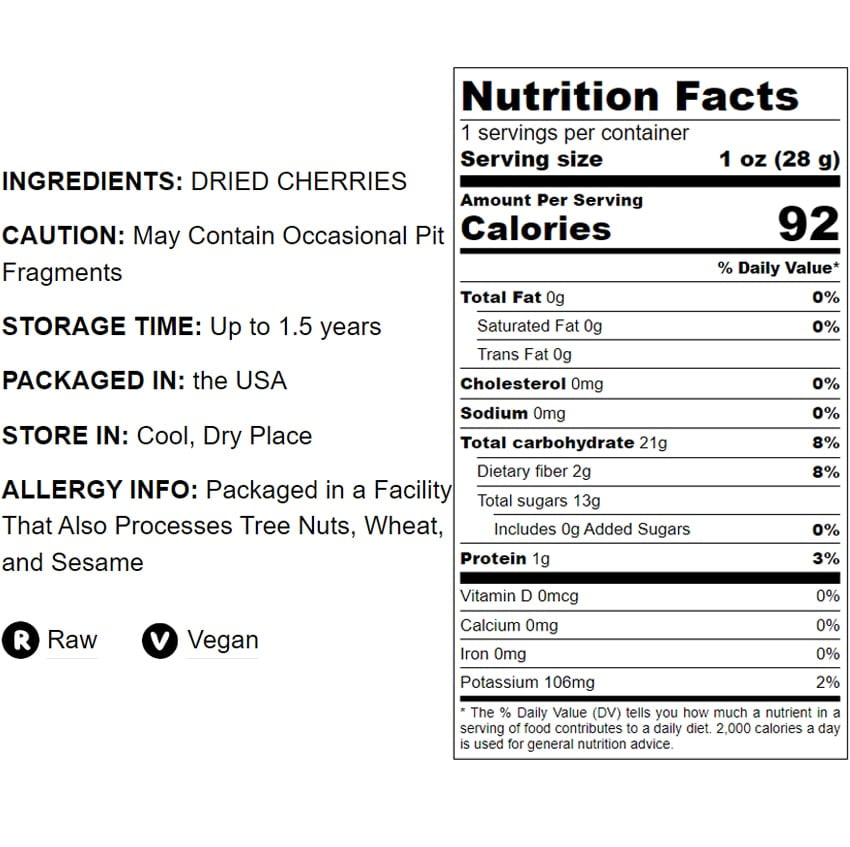 Sun-Dried Dark Sweet Cherries, 2 Pounds - Raw, Vegan - by Food to Live
