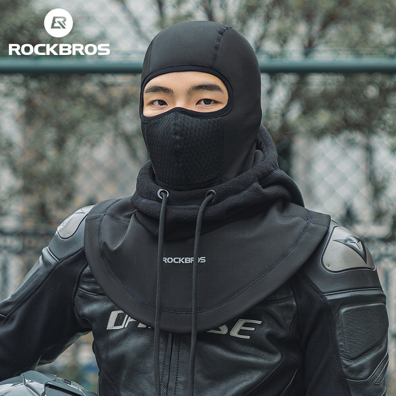 ROCKBROS Winter Balaclava Fleece Head Covers Cycling Style Warm Thickened Hood with Built-in Replaceable 3-dimensional Filter Double Protection