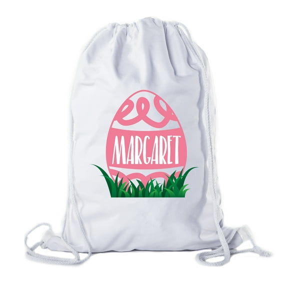 Personalized Easter Basket Bags, Cotton Drawstring Backpacks Custom Easter Bags - Swirly Egg