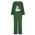thumbnail image 4 of QIUOMBBP Womens Long Sleeve Pajamas Sets Casual Dropped Shoulder Tops and Wide Leg Pants 2 Piece Outfits Cute Ghost Graphic Sleepwear, Army Green, L, 4 of 5