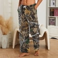 thumbnail image 2 of GrmtClth Flannel Camo Pants for Men Baggy Loose Silhouette Adjustable Drawstring Waist Cold Weather Streetwear Pants Coffee M, 2 of 6