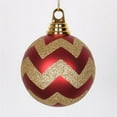 thumbnail image 1 of Vickerman M143386 4 in. Red-Gold Matte &amp; Glitter Chevron Ball Christmas Ornament  4 per Box, 1 of 2
