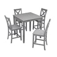 thumbnail image 2 of HSUNNS 5-Piece Counter Height Dining Table Set for 4, 34.5" Square Kitchen Table with 4 Upholstered X-Shaped Backrest Chair, Space-Saving Table and Chairs, Gray, 2 of 9