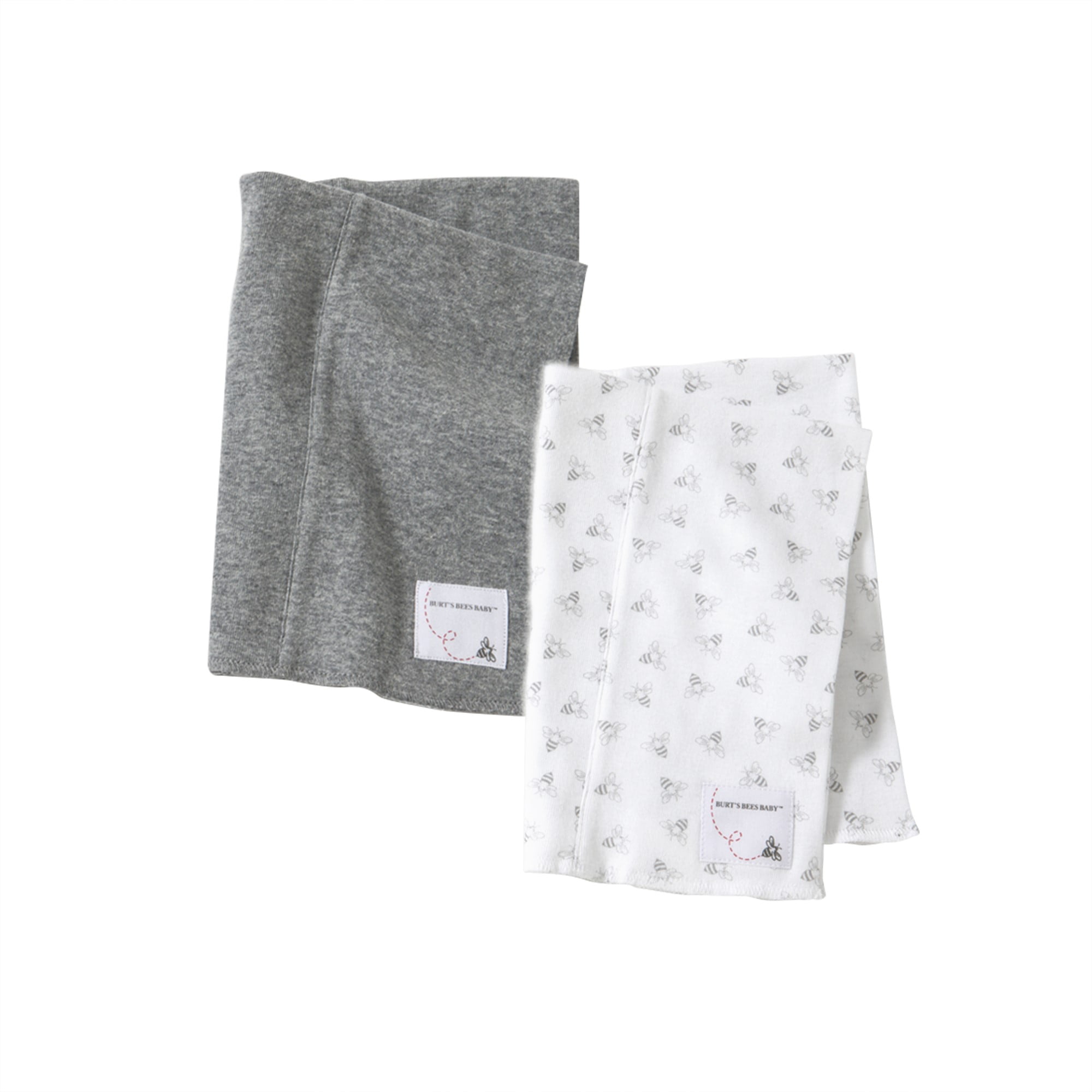 Burt's Bees Baby Organic Burp Cloths, Solid and Stripe, Heather Grey, 2