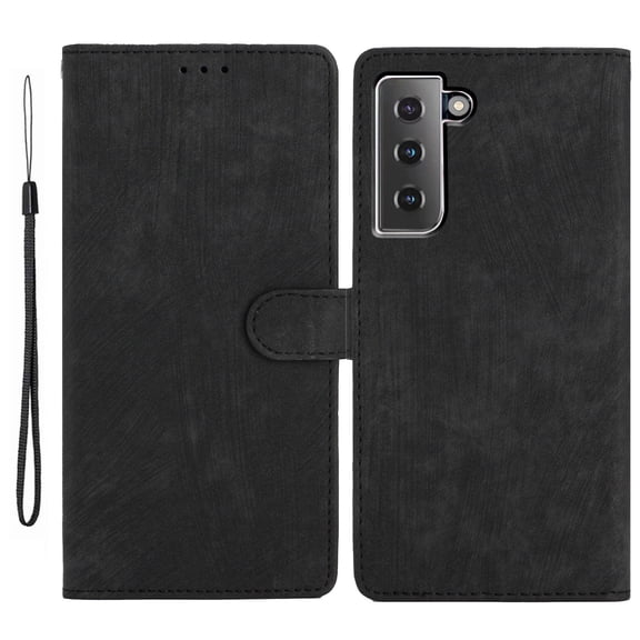 Allytechgroup Wallet Phone Case for Samsung Galaxy S21 with Credit Card Slot, PU Leather Slim Lightweight Flip Case with Lanyard Shockproof Protective Bumper for Women Girls, Black