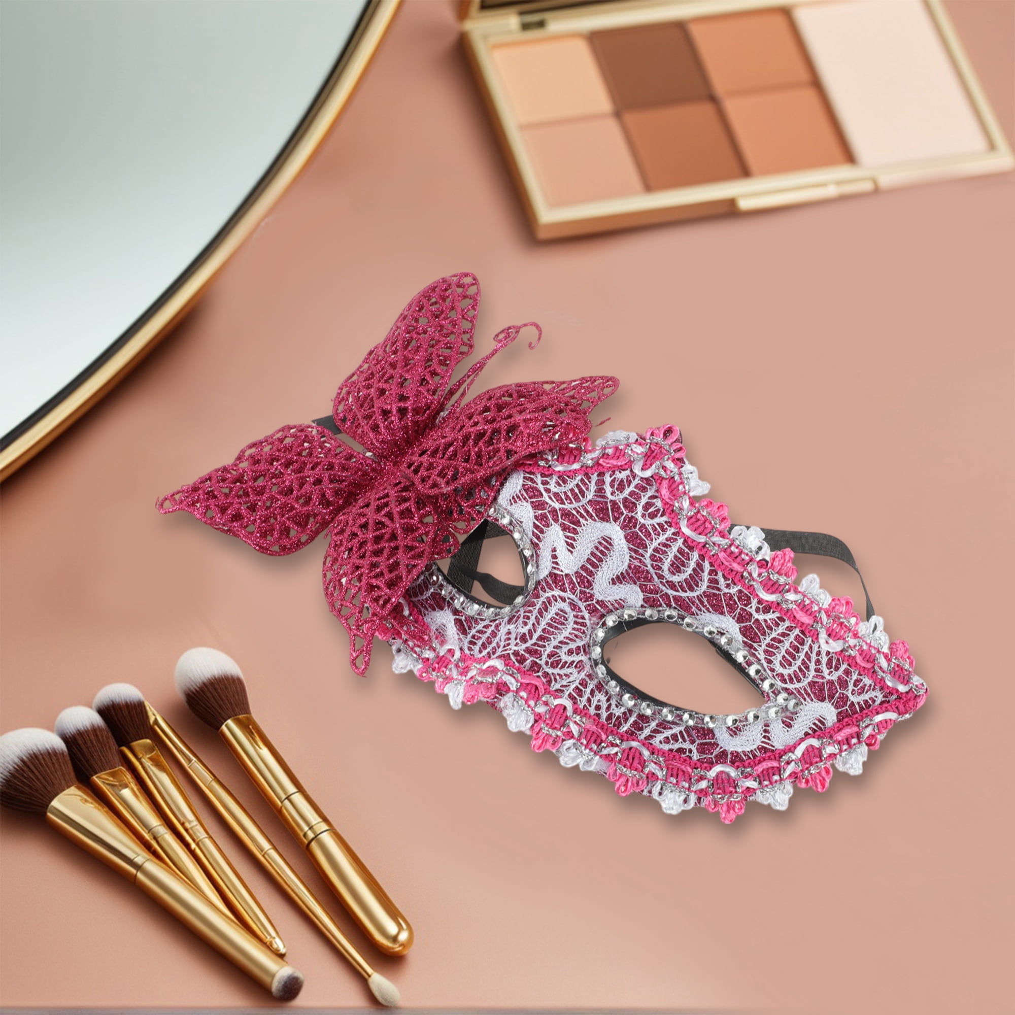 Unique Bargains Elegant 3D Butterfly Half Face Party Mask Rose Red