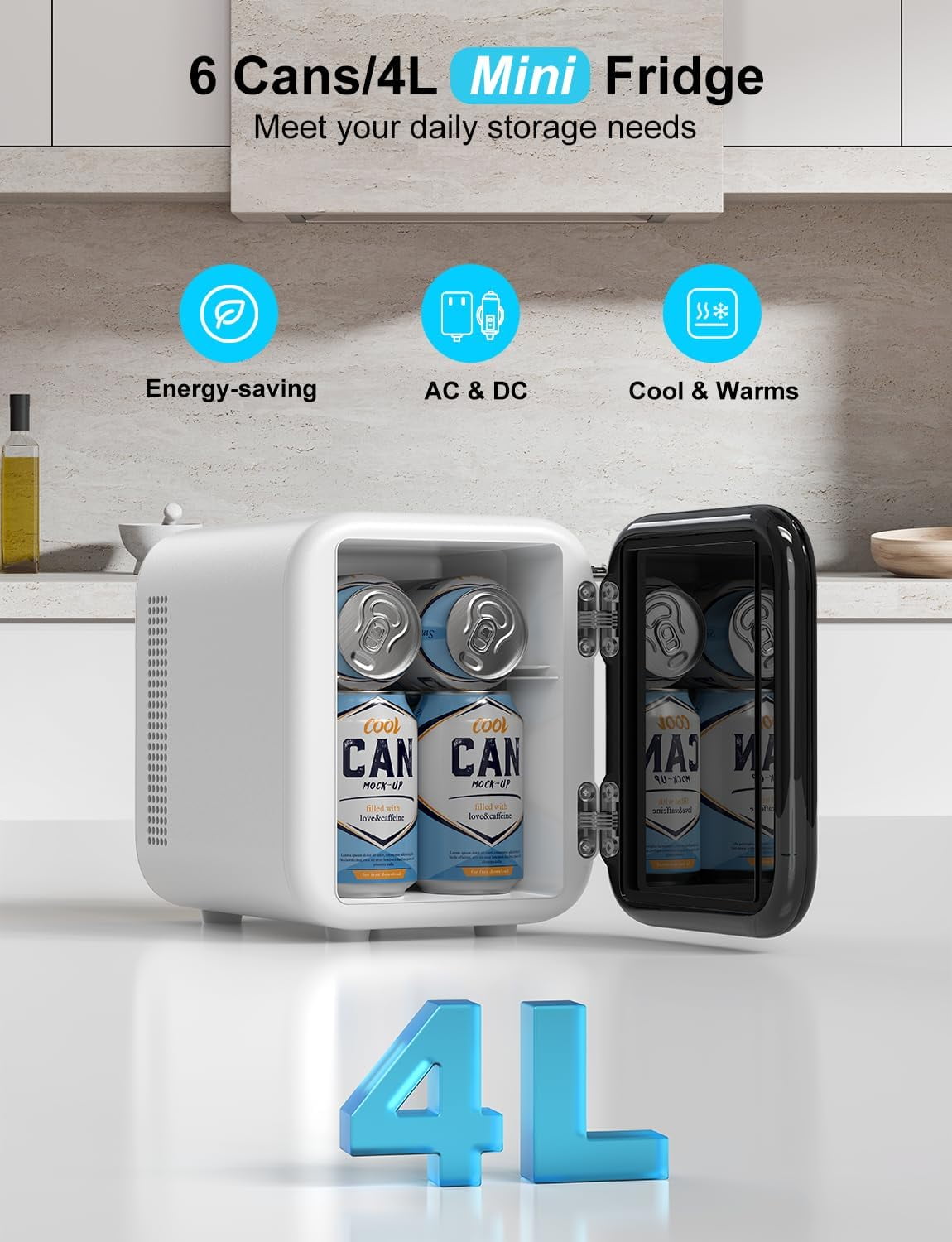 Fridge, 4L Portable Skincare Refrigerator with Cooling & Heating,  Power for Home, Car, Dorm, Office